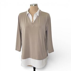 Adrianna Papell Twofer Top Size Large Contrast Layered Hem Business Casual Chic